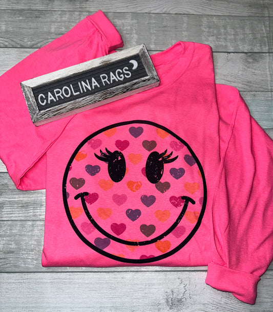 Valentine Smiley Face Long Sleeve Tee