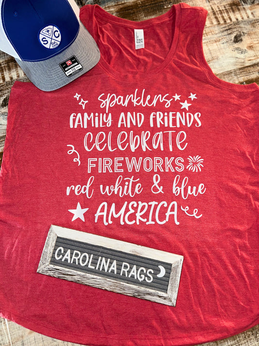 Size XXL red tank top- Sparklers, Family and Friends, etc Fourth of July