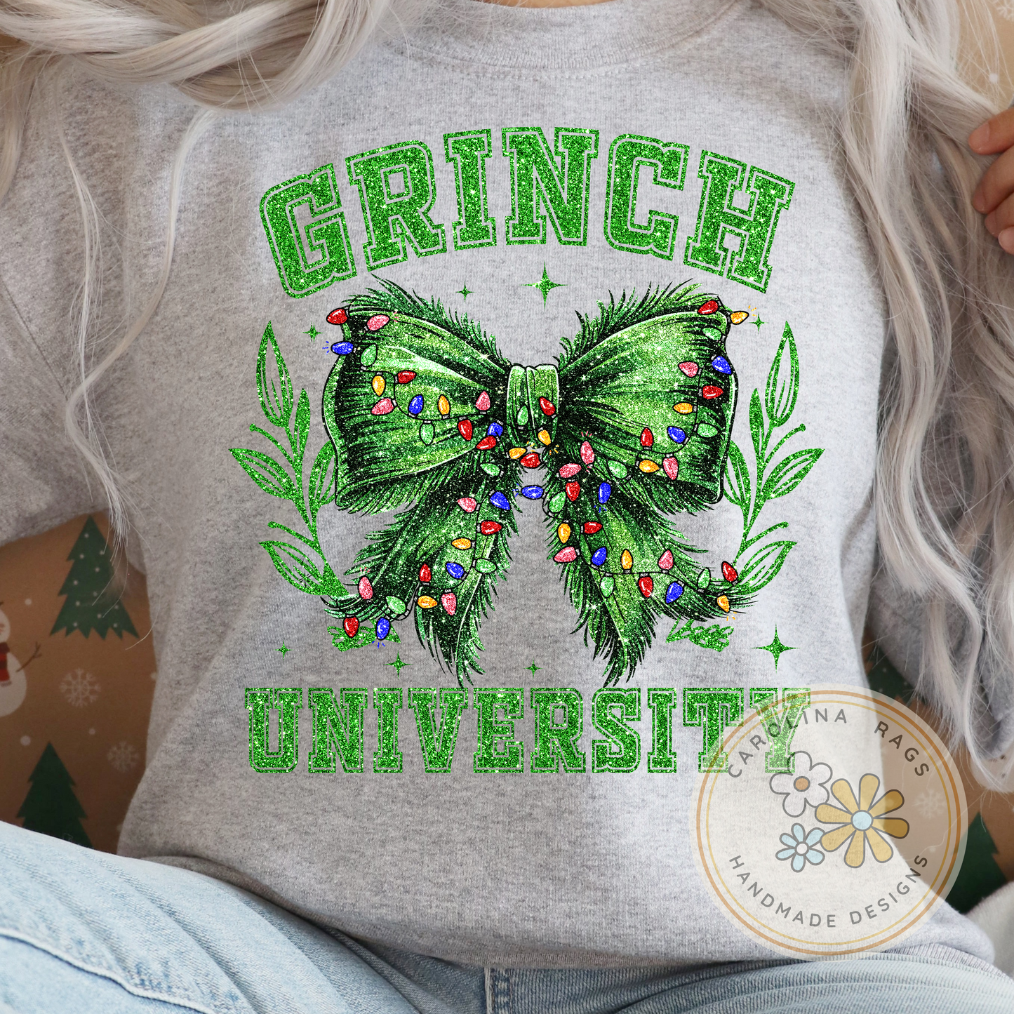 Grinchy University Coquette Bow Sweatshirt