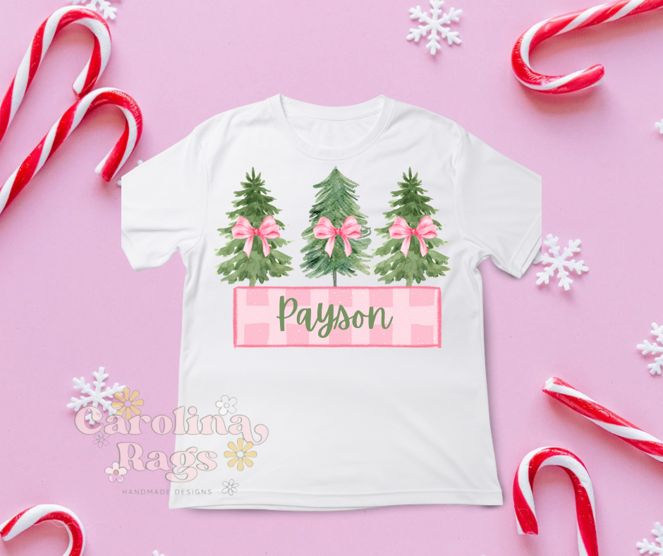 Personalized Christmas Trees and Pink Gingham